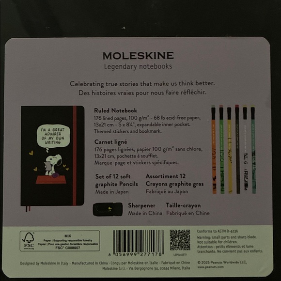 New Moleskine x Peanuts 75th Anniversary Set w/ notebook & 12 Blackwing pencils - Picture 7 of 7